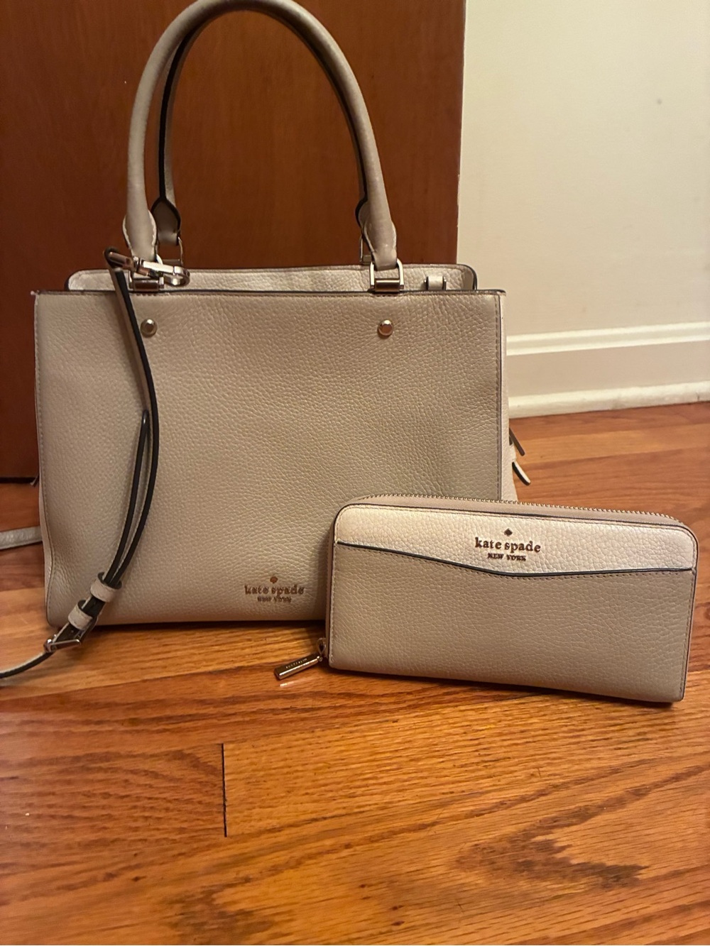 kate spade Pebbled Leather Satchel & Zip Wallet in Light Taupe